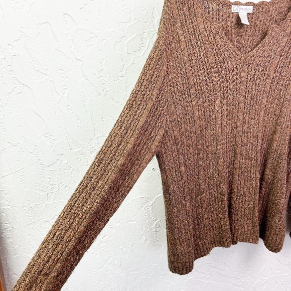 Vintage Brown Split Neck Silk Blend Sweater Size 22/24 - Picture 4 of 7